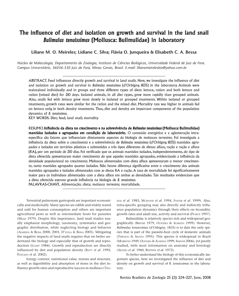 The Influence of Diet and Isolation on Gr Luence of Diet and Isolation on Gr Luence of Diet and Isolation on Growth and Surviv Owth and Surviv Owth and Survival in the Land Snail Al in The