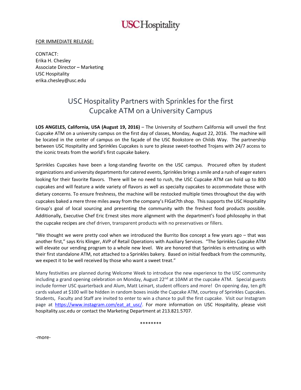 USC Hospitality Partners with Sprinkles for the First Cupcake ATM on a University Campus