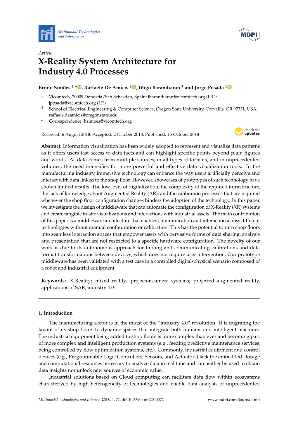 X-Reality System Architecture for Industry 4.0 Processes