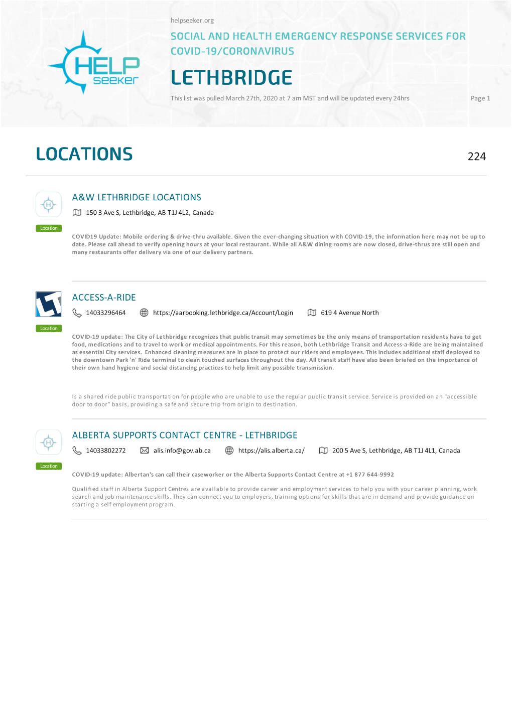 Social and Health Emergency Response Services for Covid-19/Coronavirus