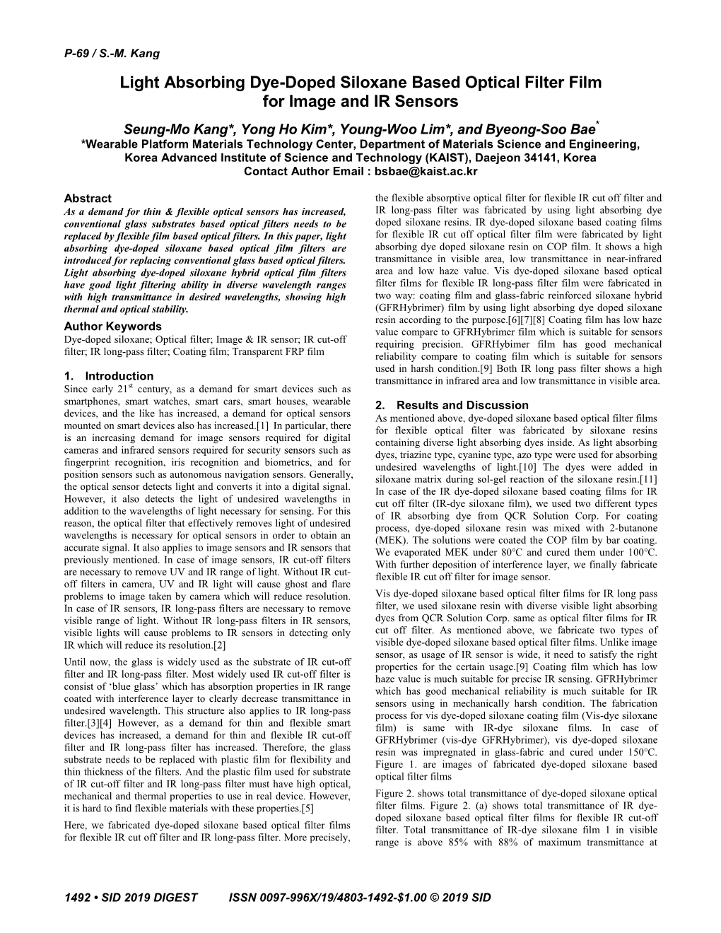 Light Absorbing Dye‐Doped Siloxane Based Optical Filter Film for Image