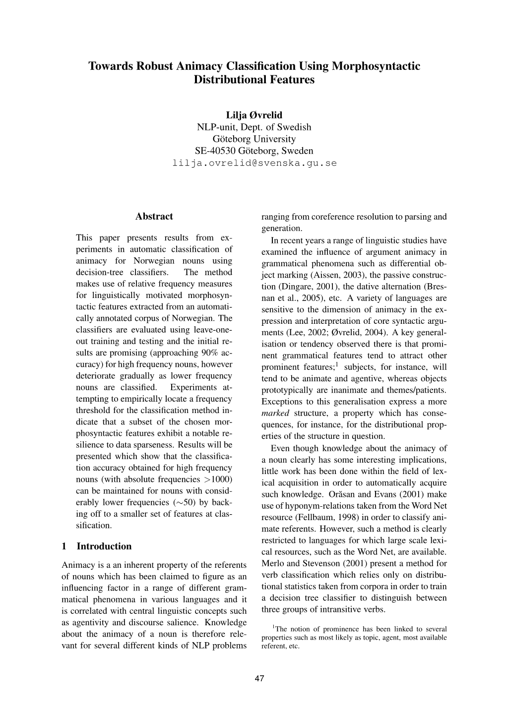 Towards Robust Animacy Classification Using