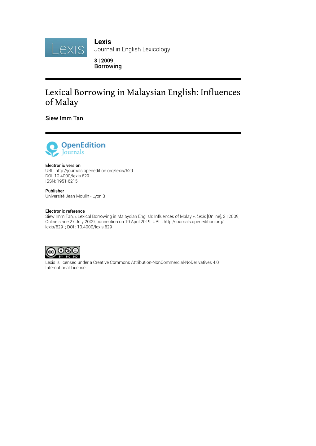 Lexical Borrowing in Malaysian English: Influences of Malay