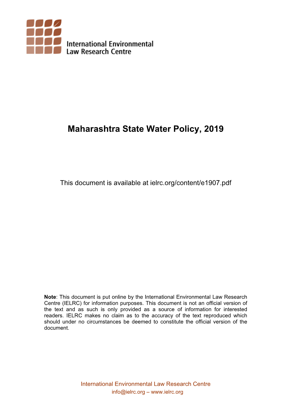 Maharashtra State Water Policy, 2019