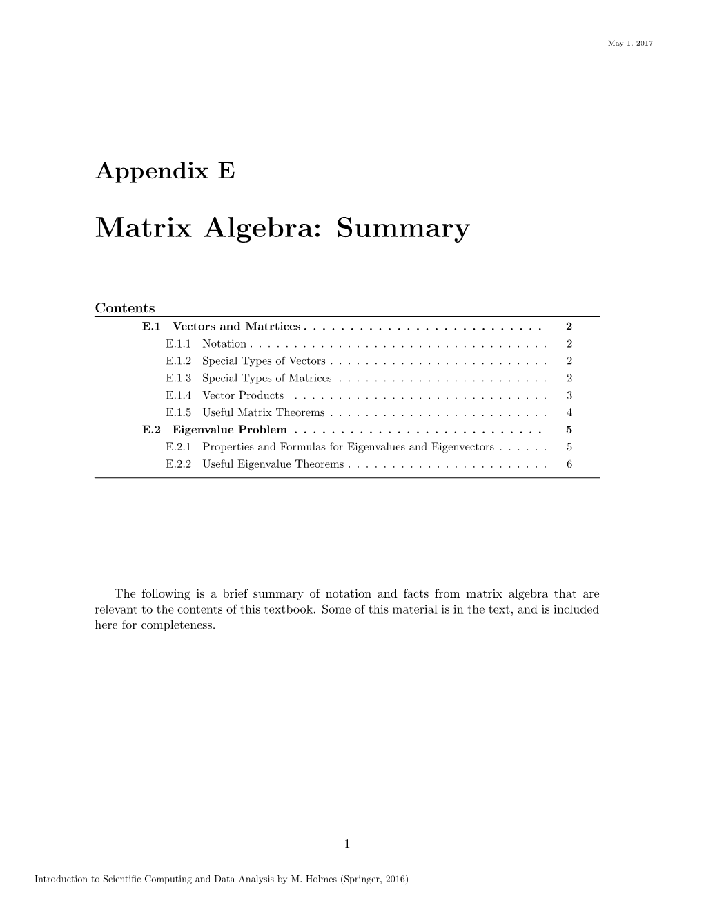 Matrix Algebra: Summary