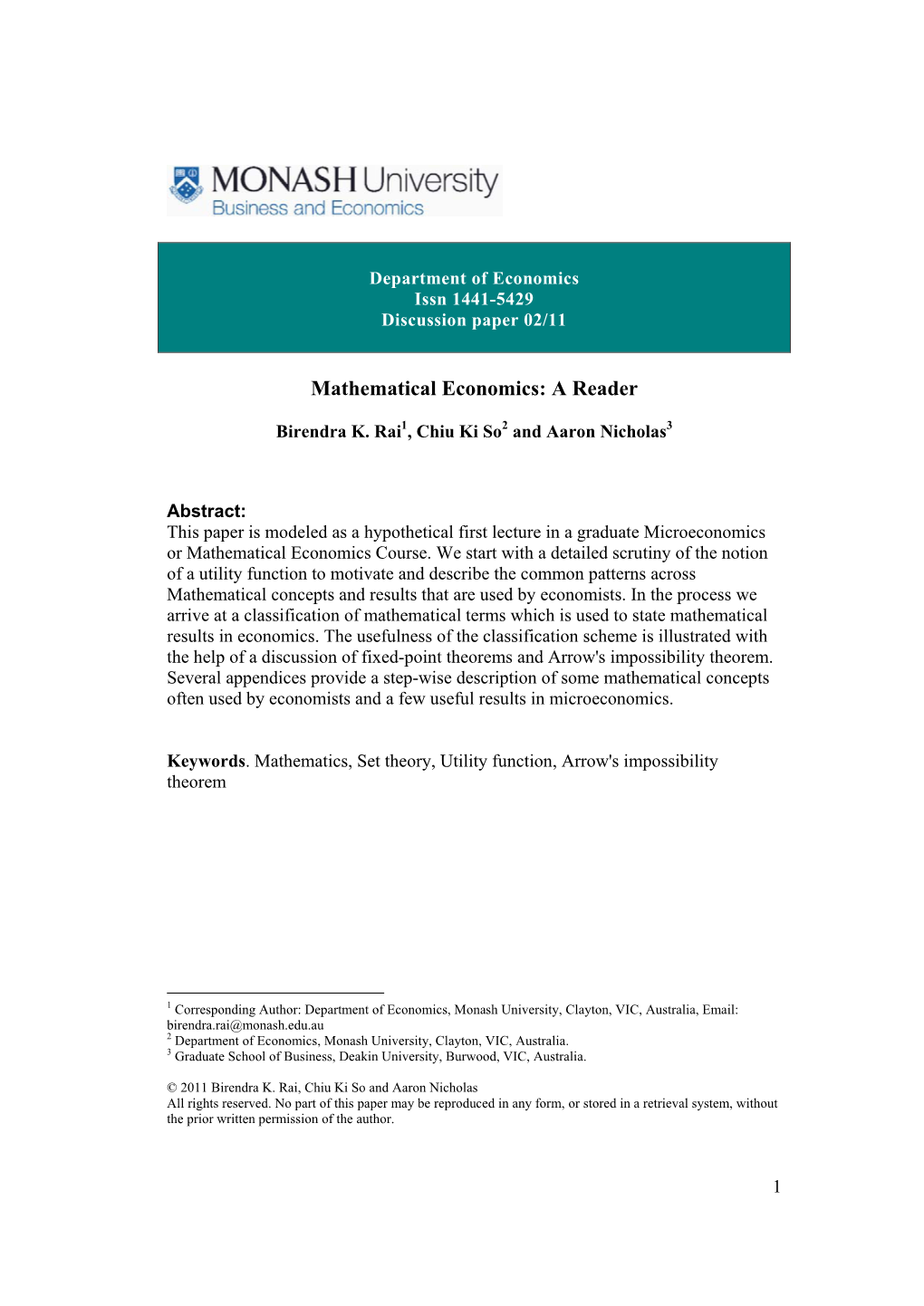 Mathematical Economics: a Reader