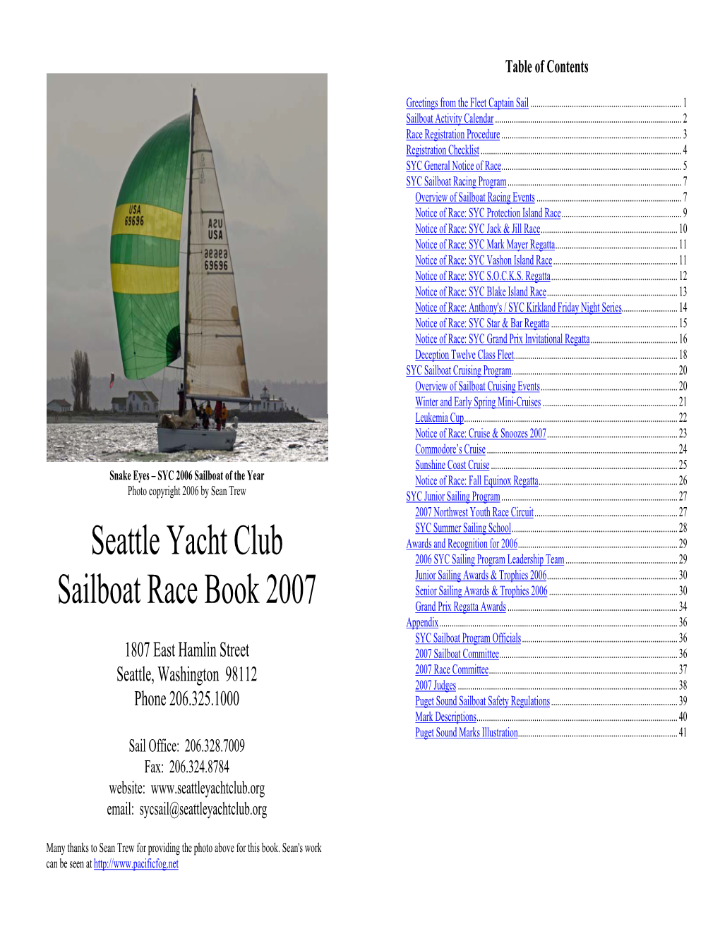 Seattle Yacht Club Sailboat Race Book 2004