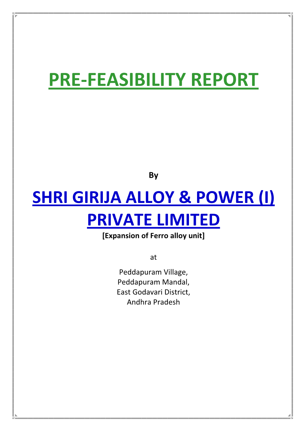 Pre-Feasibility Report