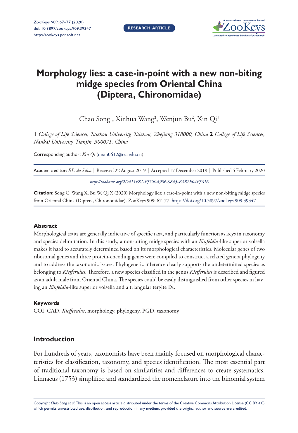 Morphology Lies: a Case-In-Point With﻿ a New Non-Biting Midge