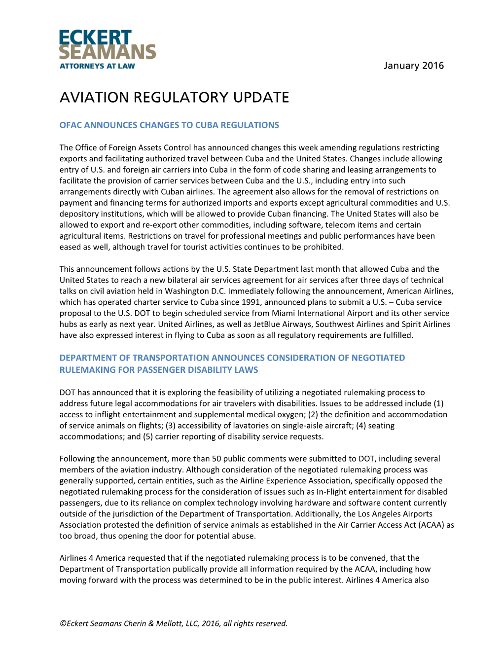 Aviation Regulatory Update Digest