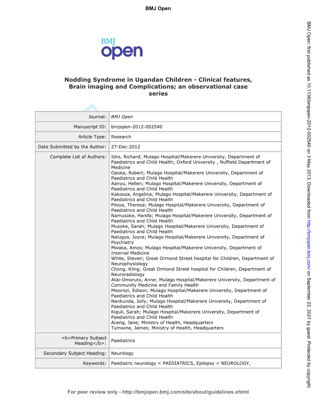 For Peer Review Only Journal: BMJ Open