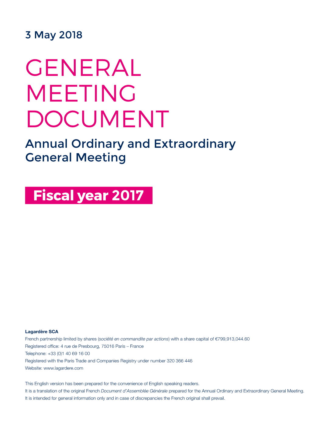 2018 GENERAL MEETING DOCUMENT Annual Ordinary and Extraordinary General Meeting