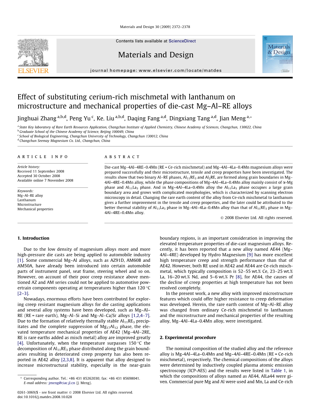 Effect of Substituting Cerium-Rich Mischmetal with Lanthanum on Microstructure and Mechanical Properties of Die-Cast Mg–Al–RE Alloys