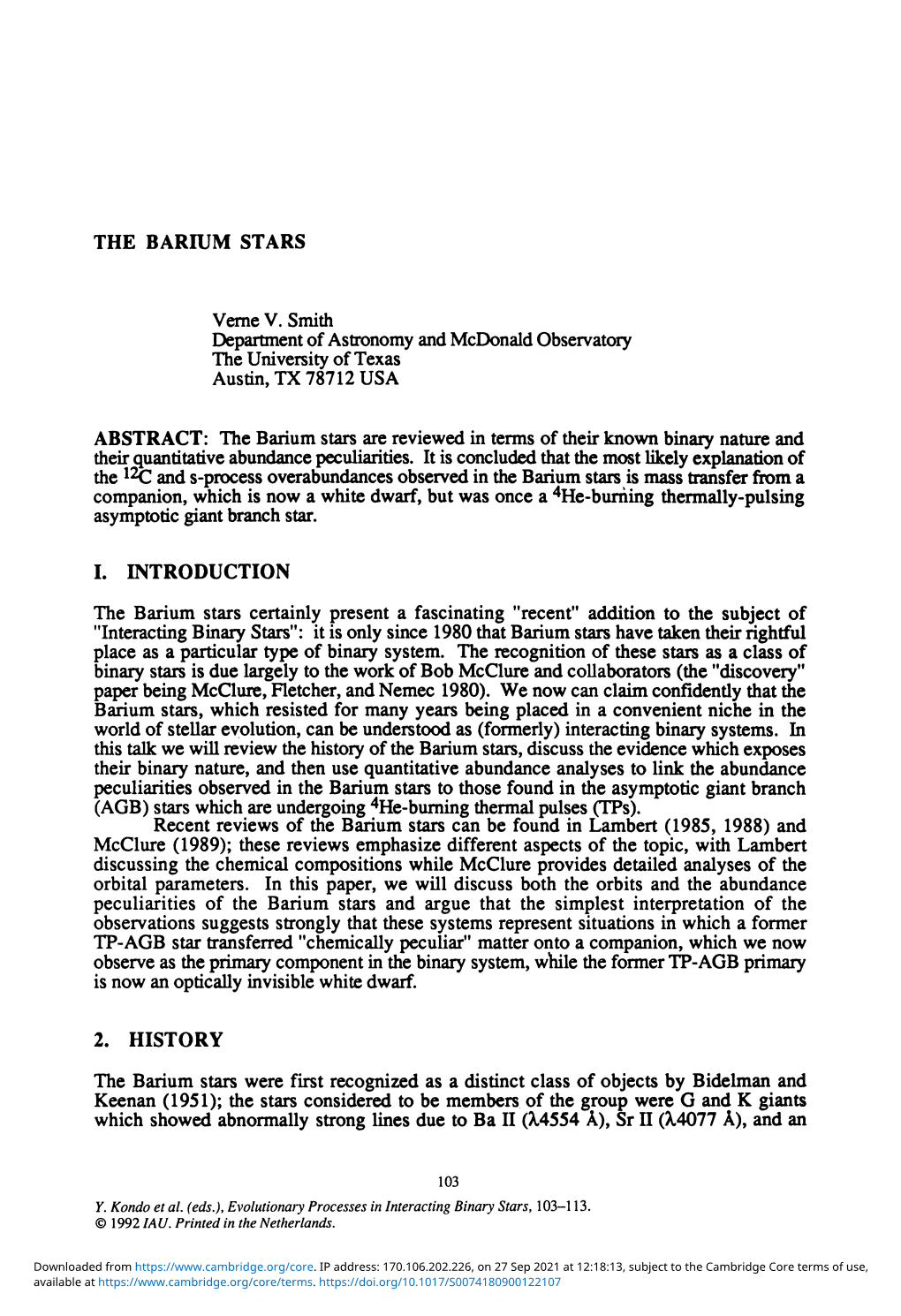 THE BARIUM STARS Verne V. Smith Department of Astronomy And