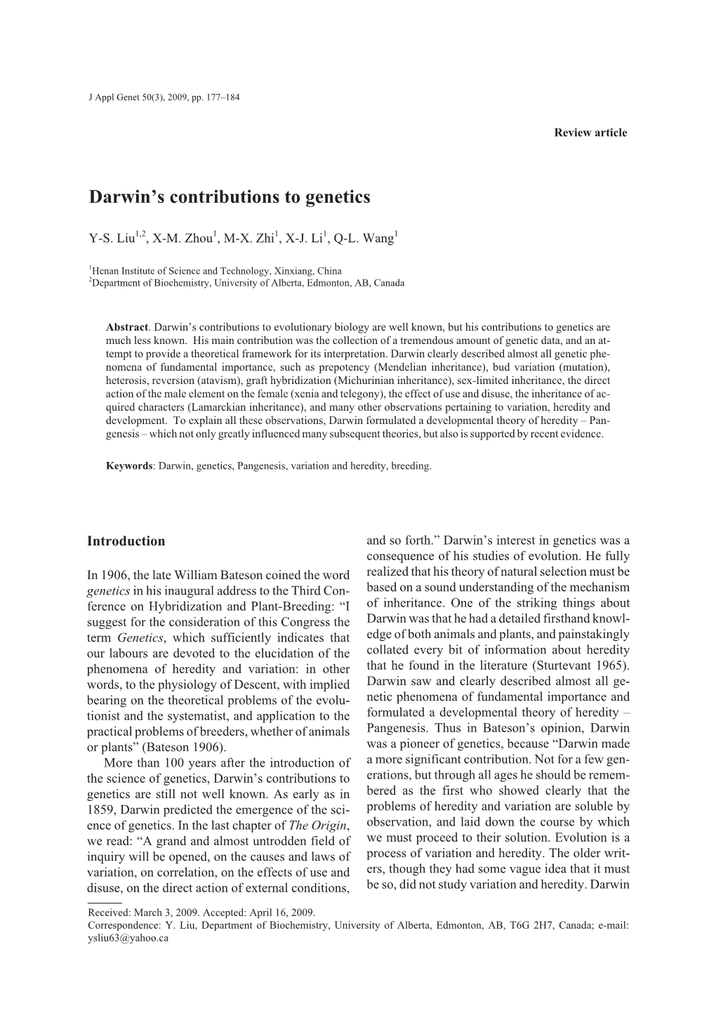 Darwin's Contributions to Genetics