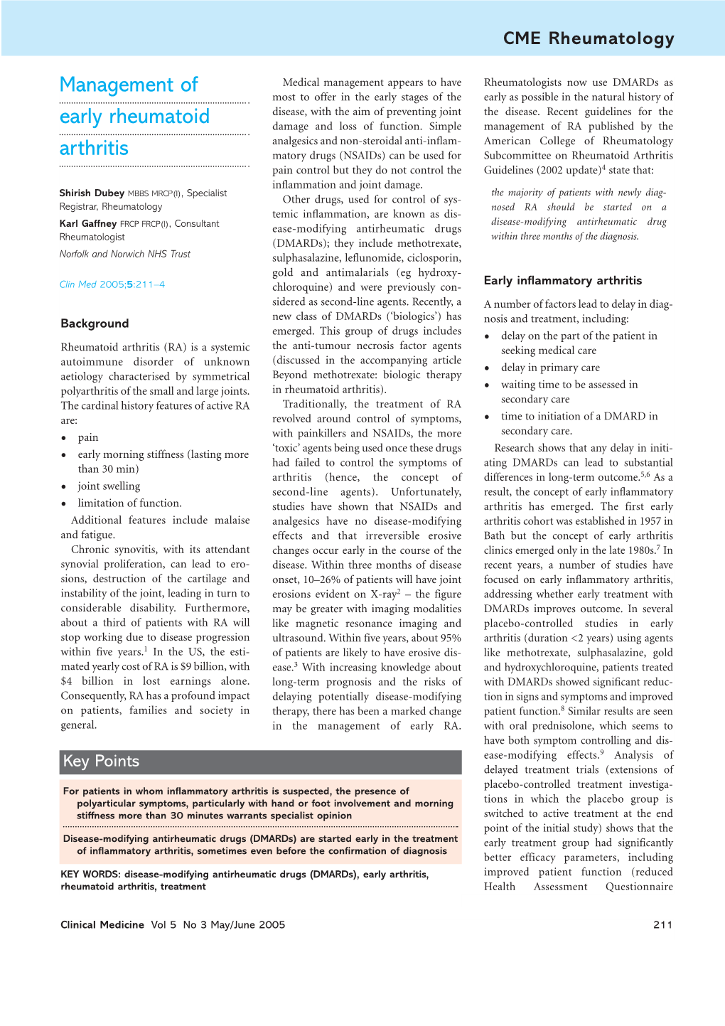 Management of Early Rheumatoid Arthritis