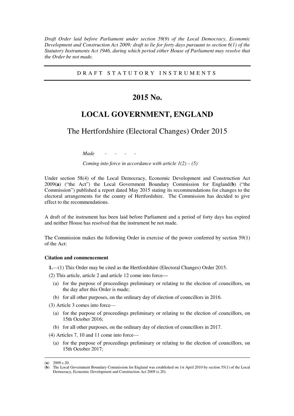 The Hertfordshire (Electoral Changes) Order 2015