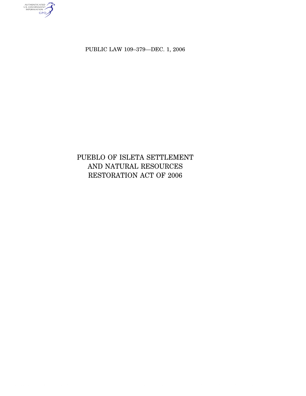 Pueblo of Isleta Settlement and Natural Resources Restoration Act of 2006