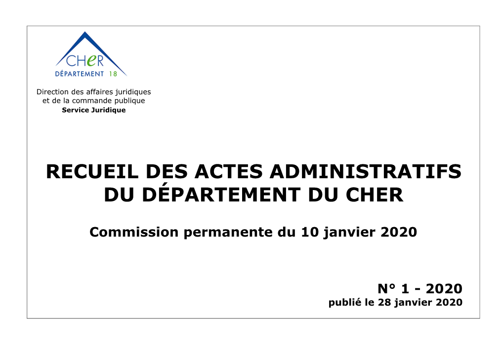 Recueil Des Actes Administratifs Du Département Du Cher