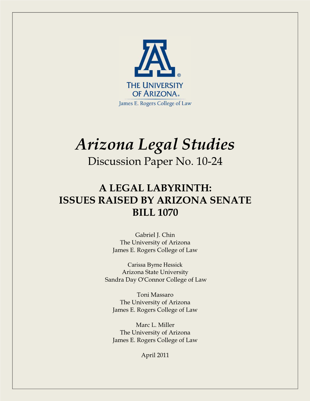 Arizona Legal Studies Discussion Paper No