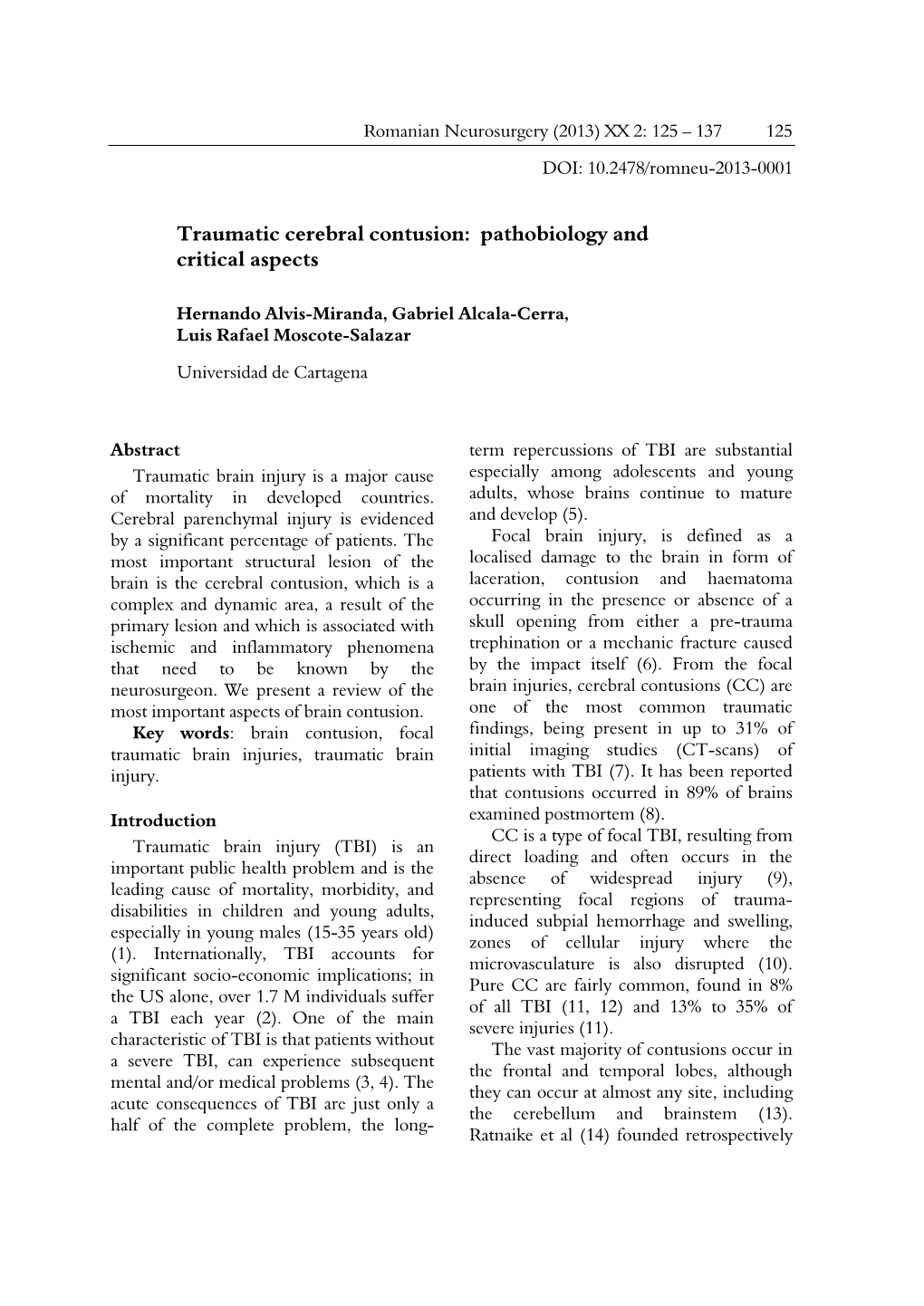 Traumatic Cerebral Contusion: Pathobiology and Critical Aspects