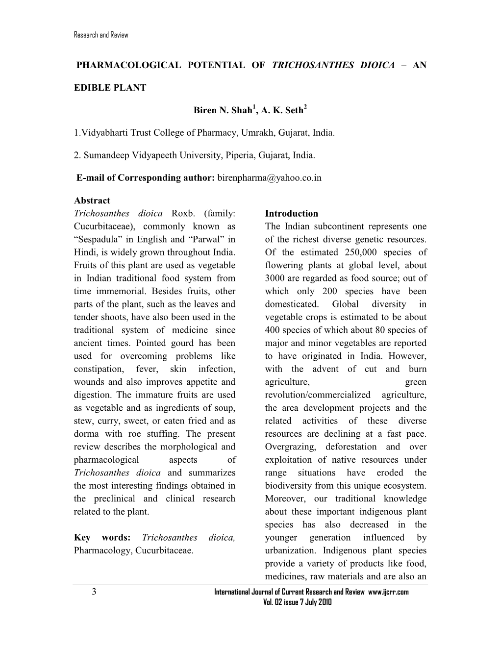 3 Pharmacological Potential of Trichosanthes