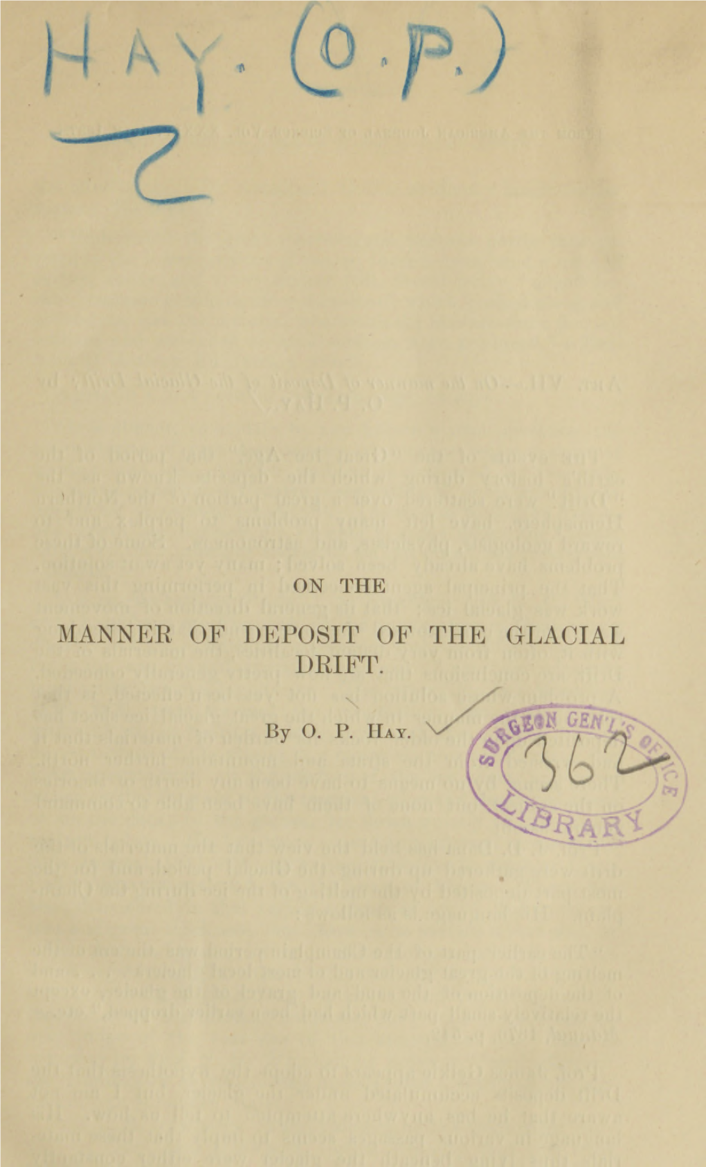 On the Manner of Deposit of the Glacial Drift
