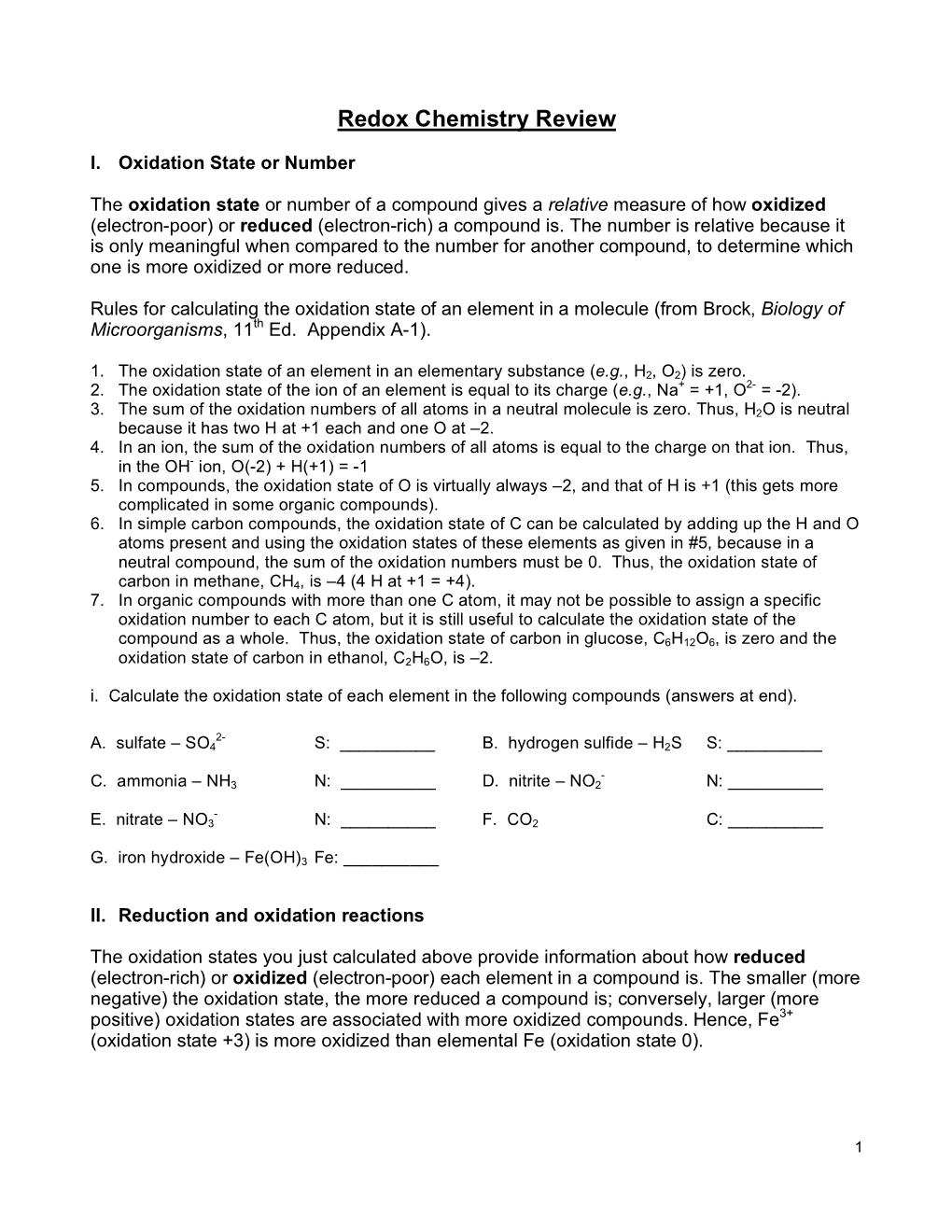 Thermodynamics Redox Handout