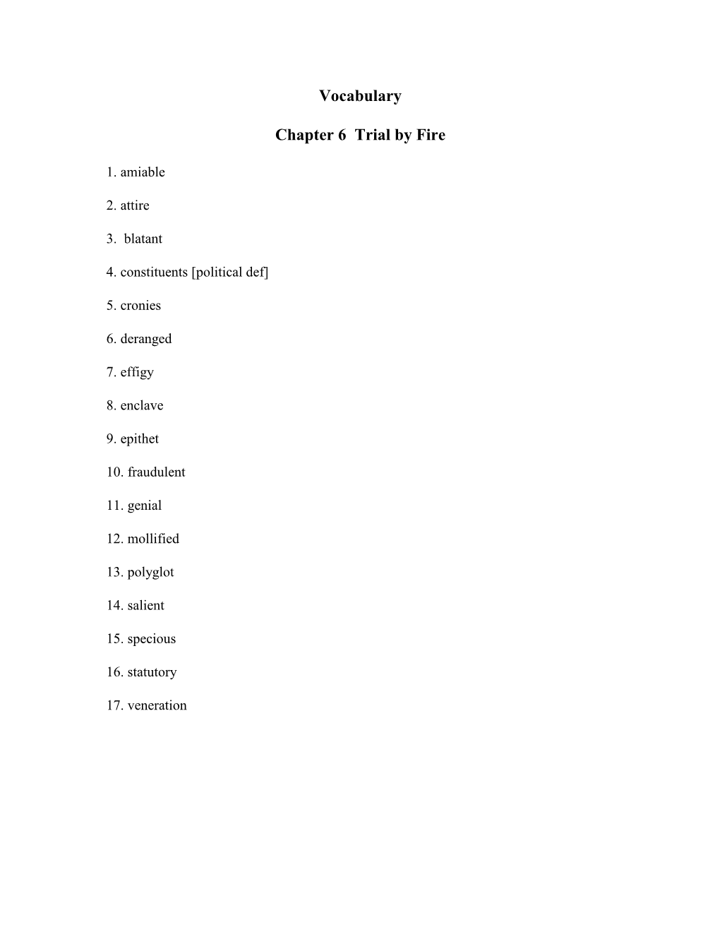 Vocabulary Chapter 6 Trial by Fire