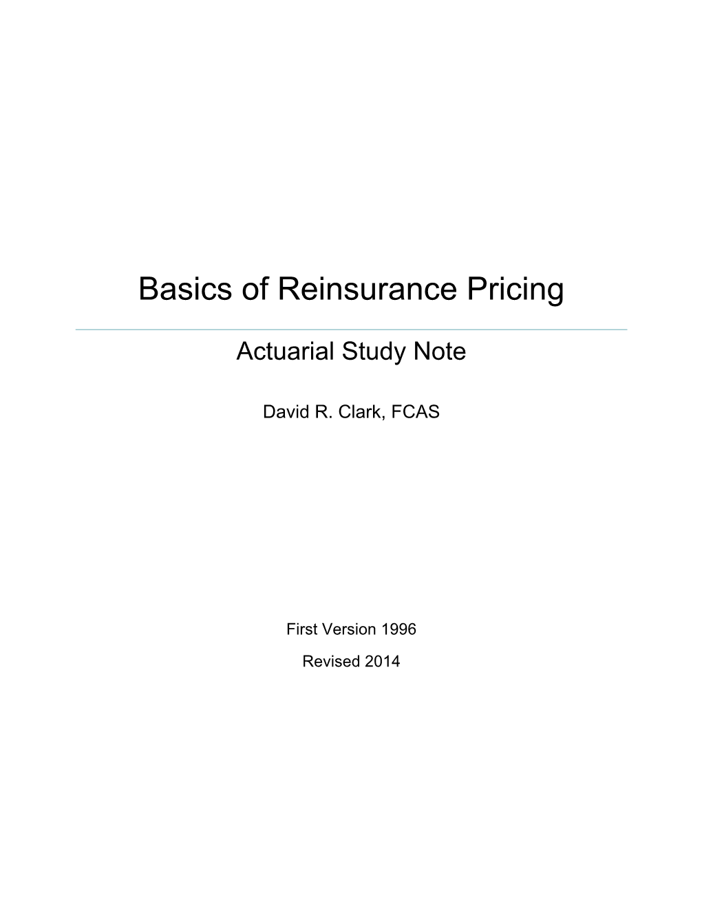 Basics of Reinsurance Pricing