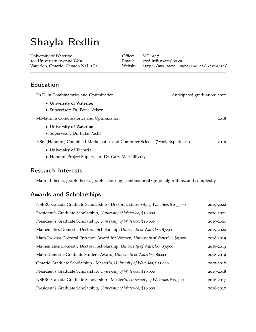 Shayla Redlin: Curriculum Vitae