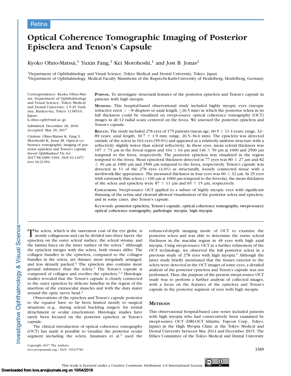 Optical Coherence Tomographic Imaging of Posterior Episclera and Tenon’S Capsule