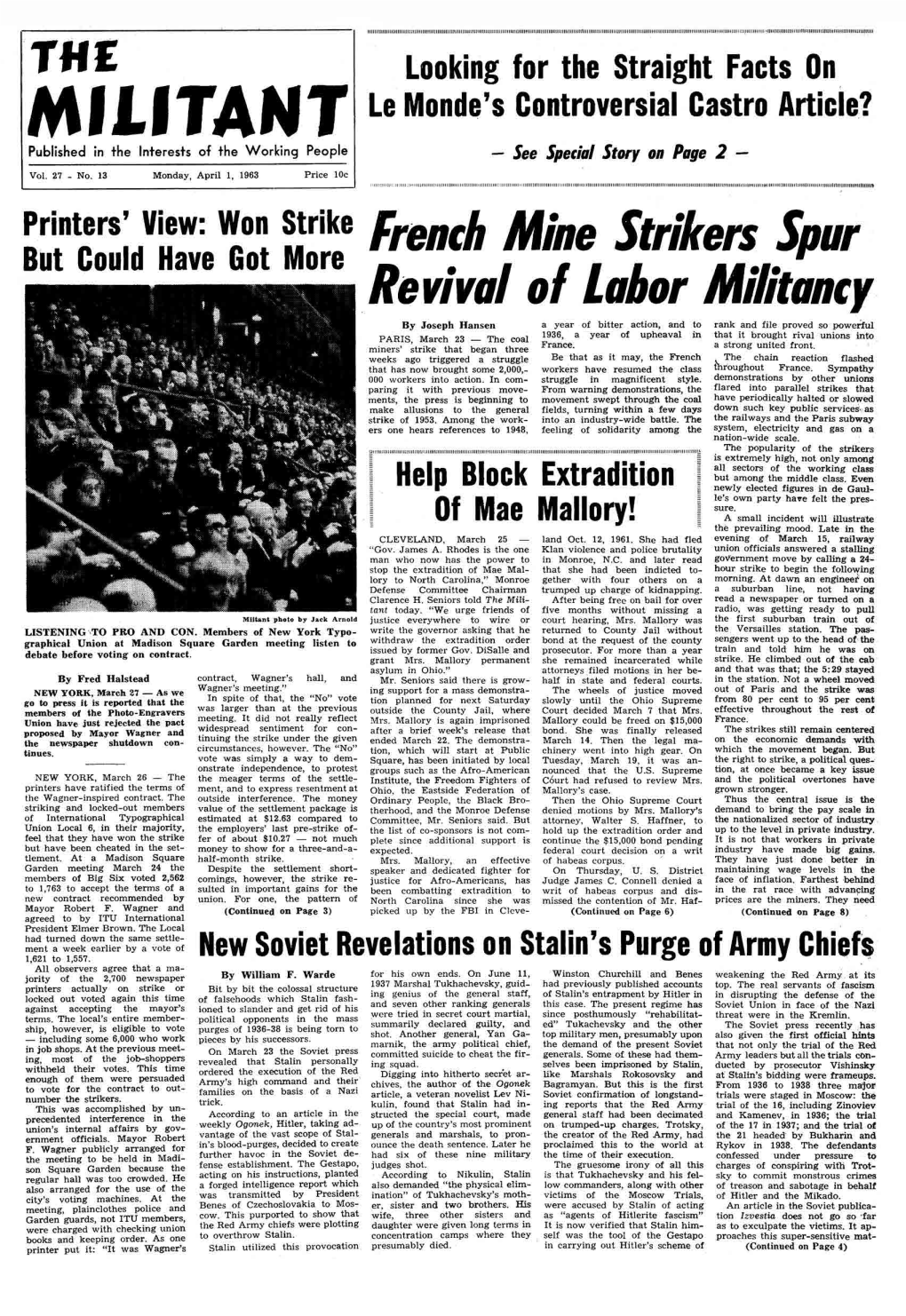 THE MILITANT Monday, April 1, 1963