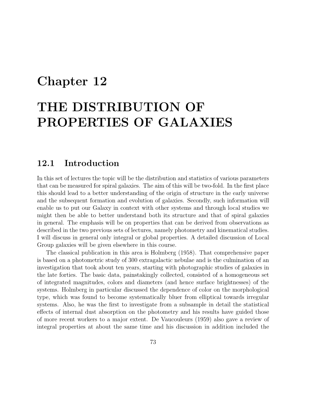 Chapter 12 the DISTRIBUTION of PROPERTIES of GALAXIES