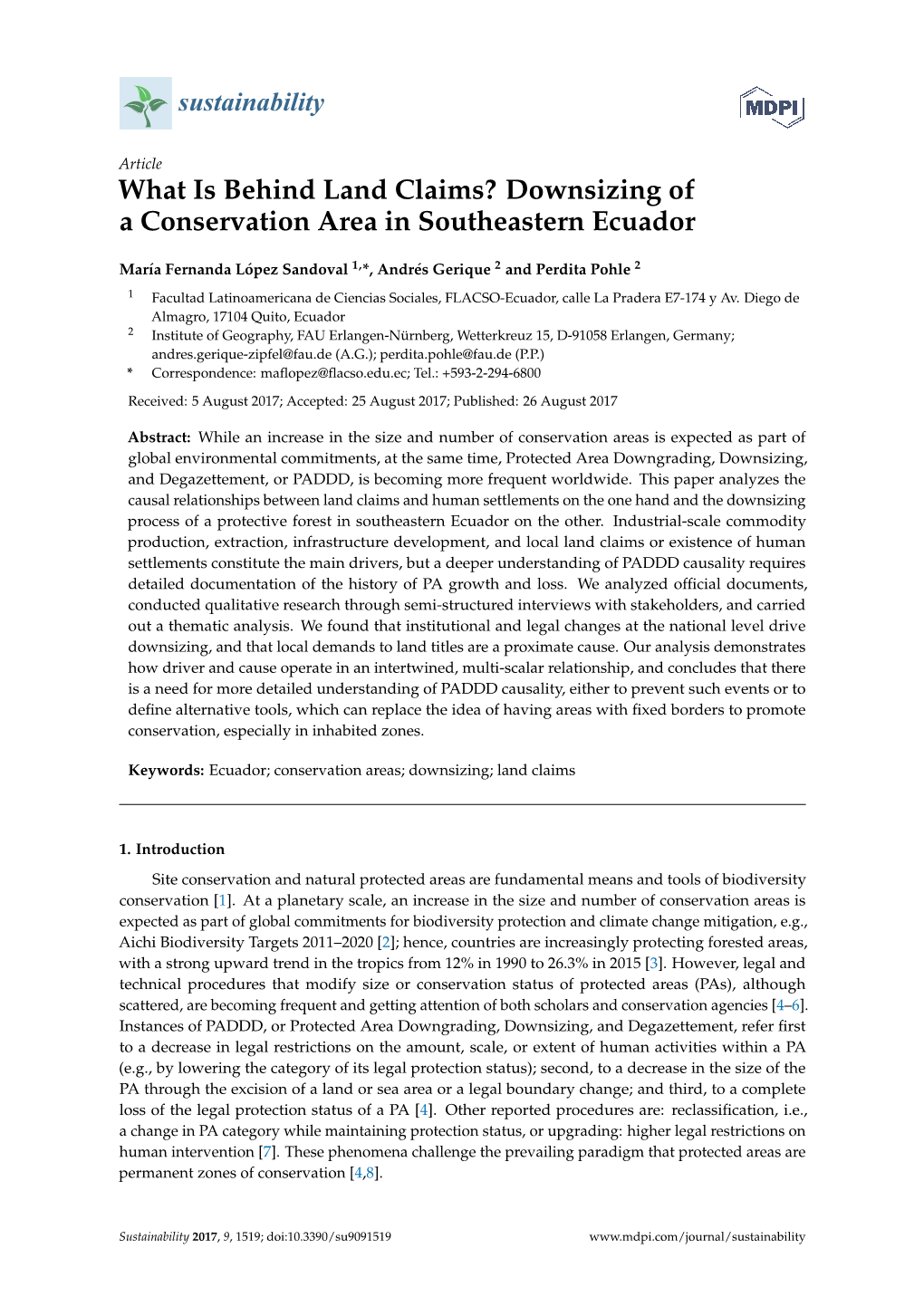 What Is Behind Land Claims? Downsizing of a Conservation Area in Southeastern Ecuador