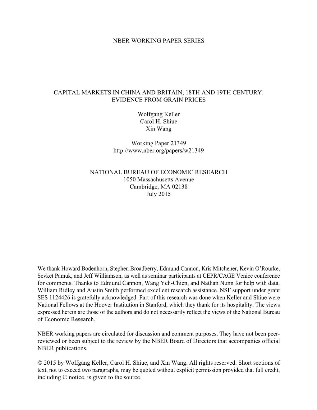 Capital Markets in China and Britain, 18Th and 19Th Century: Evidence from Grain Prices