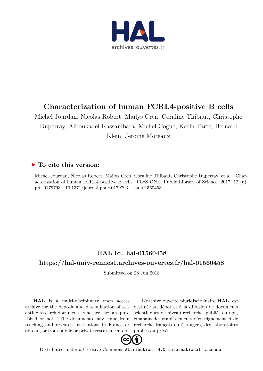 Characterization of Human FCRL4-Positive B Cells