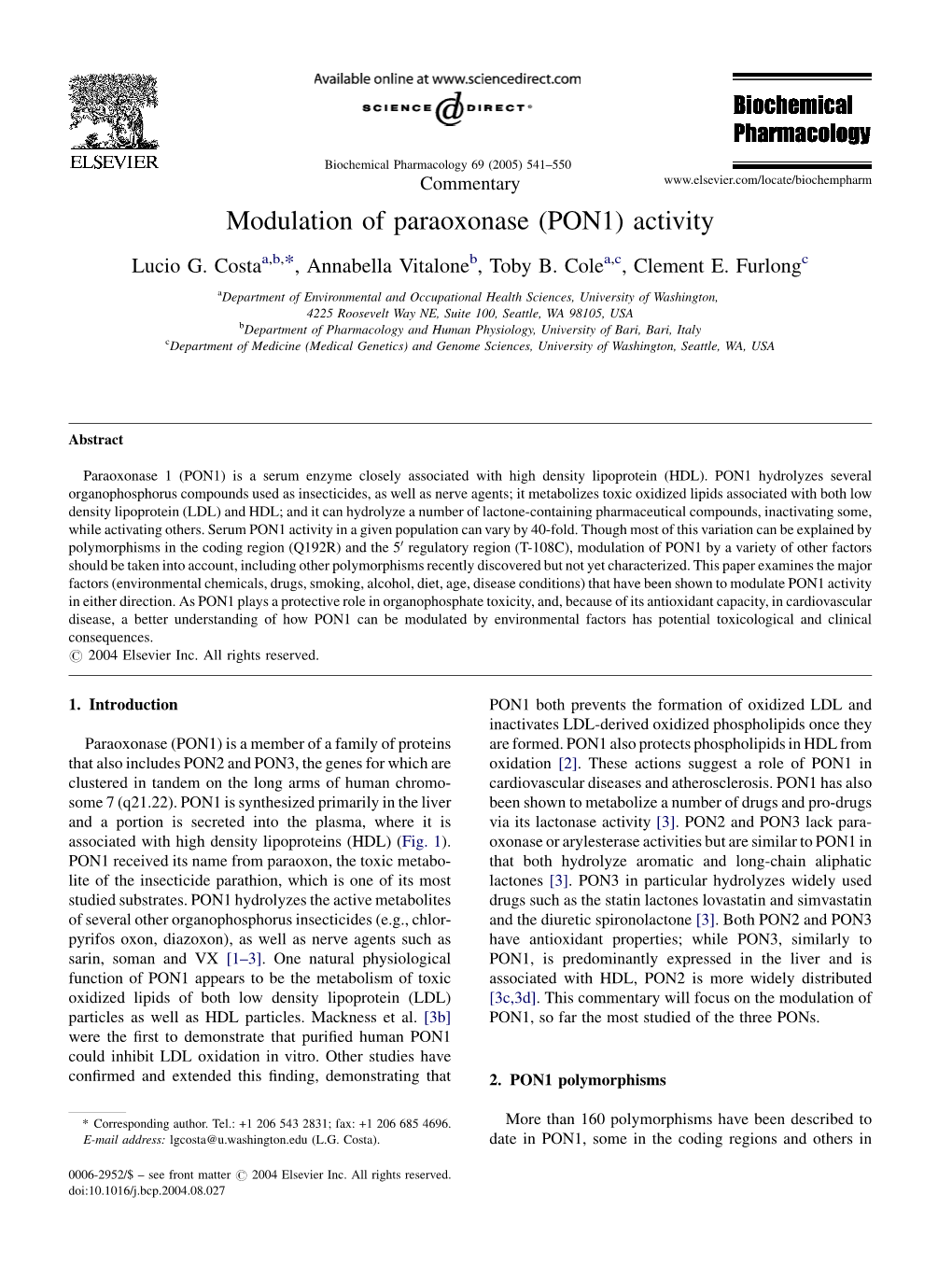 Modulation of Paraoxonase (PON1) Activity