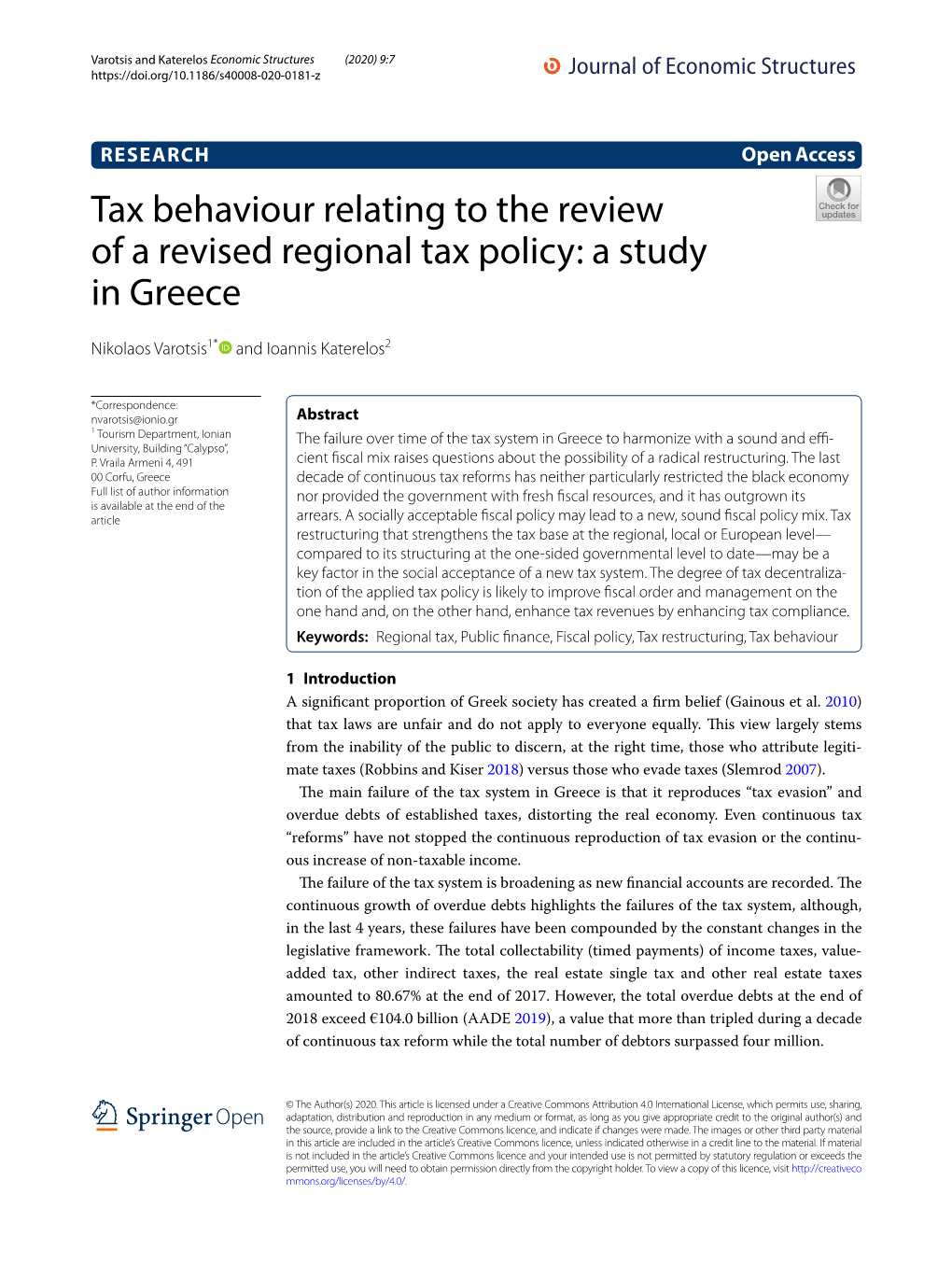 View of a Revised Regional Tax Policy: a Study in Greece