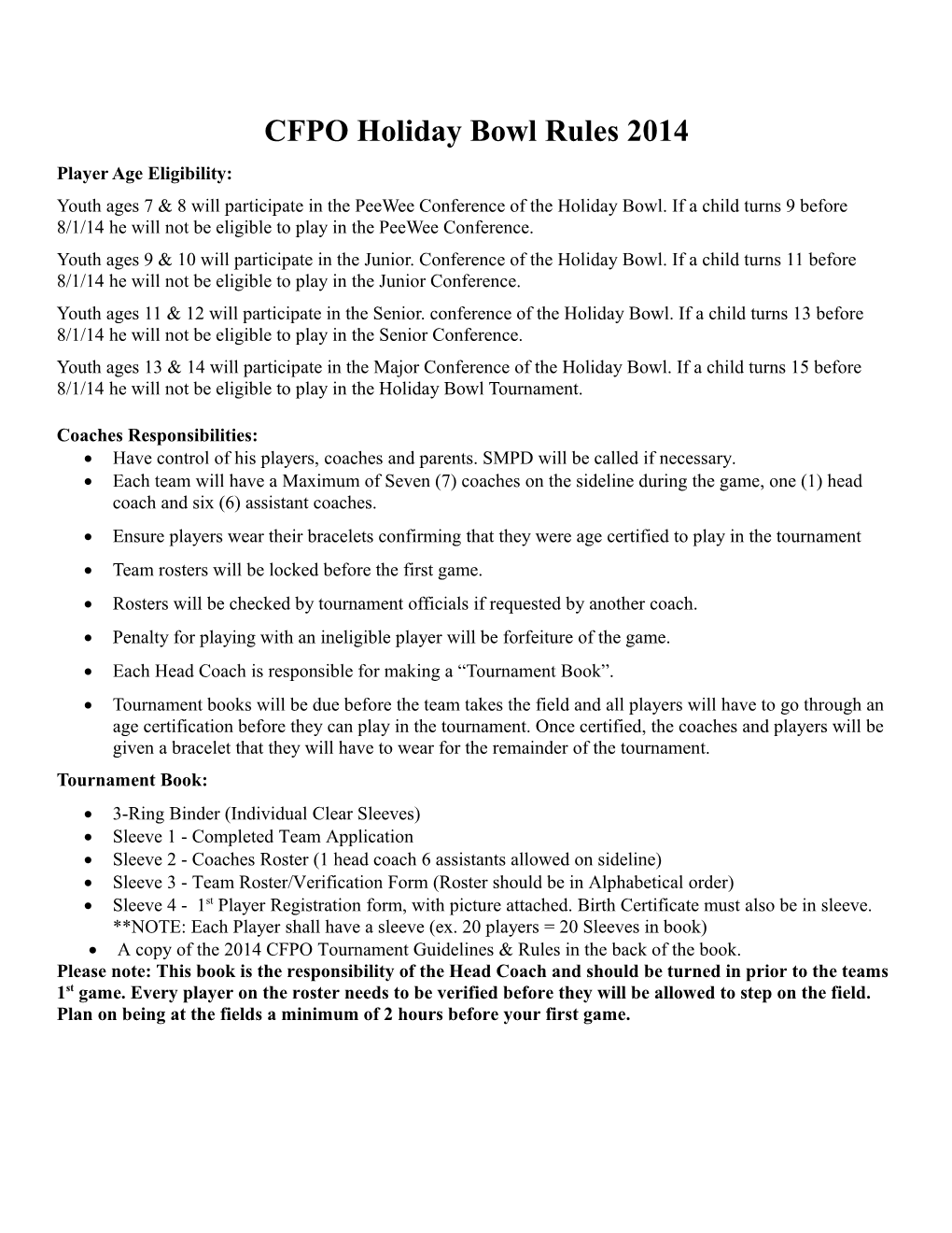 CFPO Holiday Bowl Rules 2014