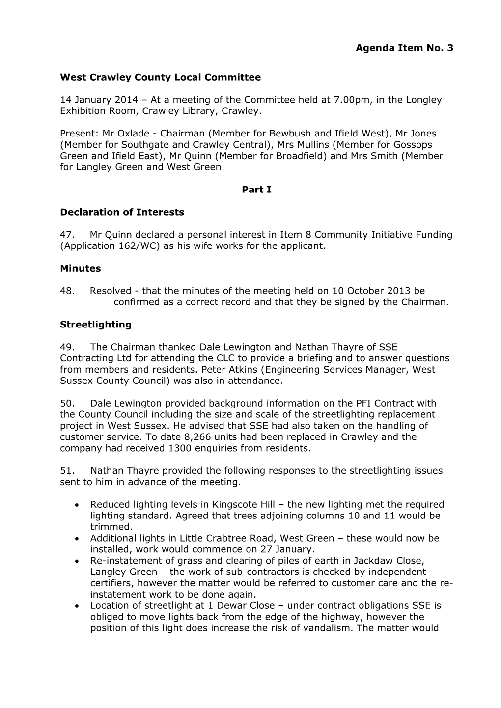 Minutes West Crawley County Local Committee 14 January 2014