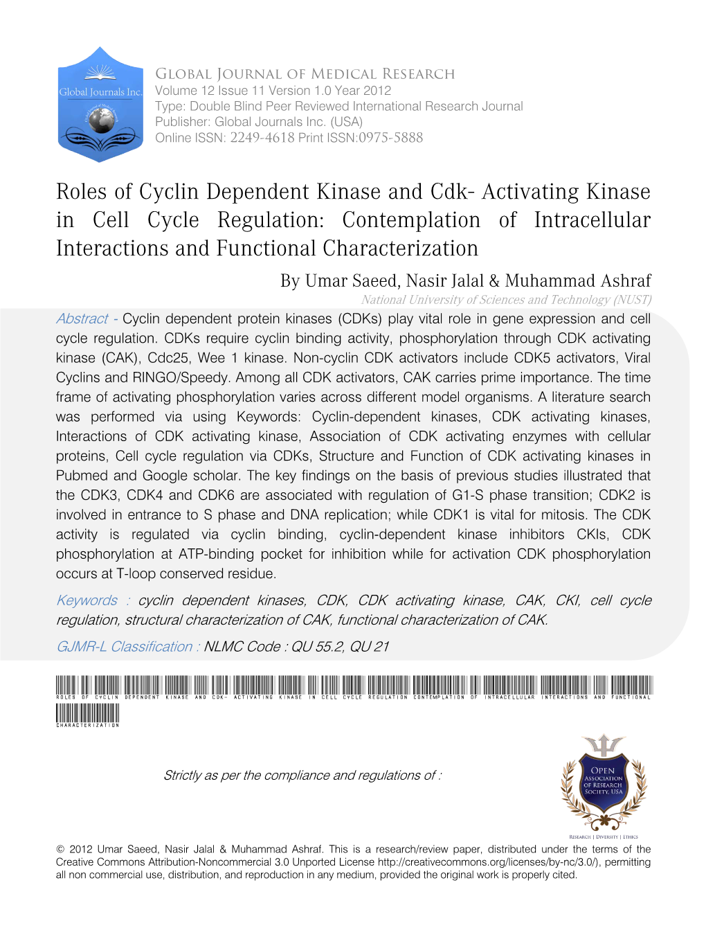 Roles of Cyclin Dependent Kinase and Cdk