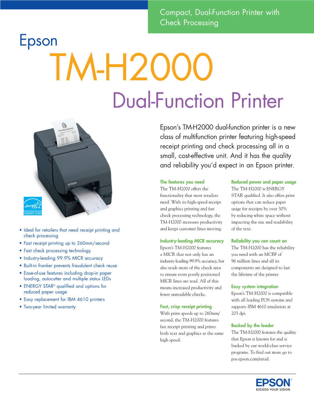 Dual-Function Printer with Check Processing Epson TM-H2000 Dual-Function Printer