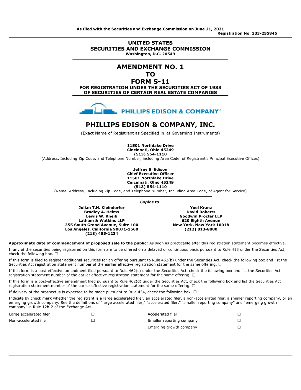 Amendment No. 1 to Form S-11 Phillips Edison & Company