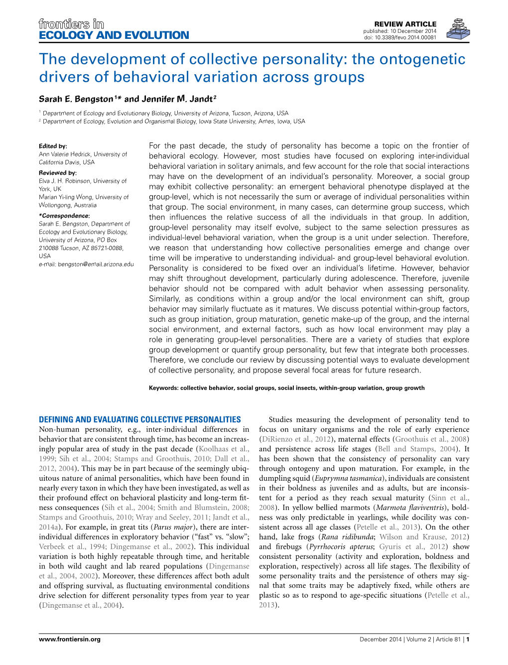 The Ontogenetic Drivers of Behavioral Variation Across Groups