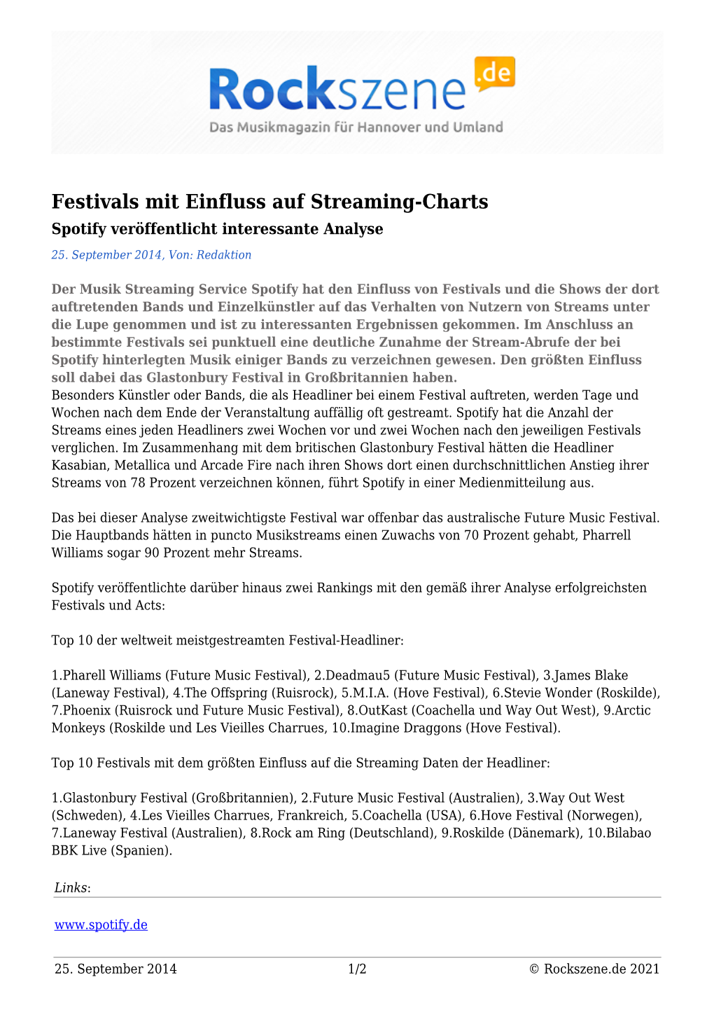 Festivals Mit Einfluss Auf Streaming-Charts Spotify Veröffentlicht Interessante Analyse