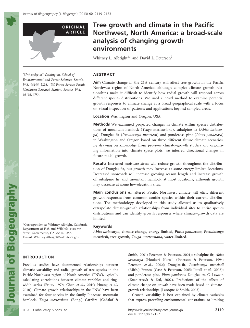 Tree Growth and Climate in the Pacific Northwest, North America