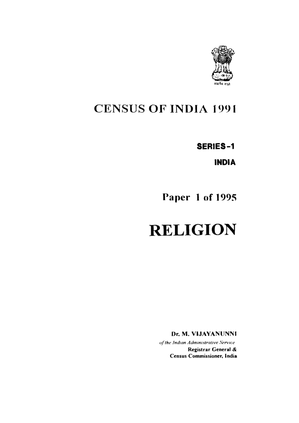 Religion, Paper 1 of 1995, Series-1, India