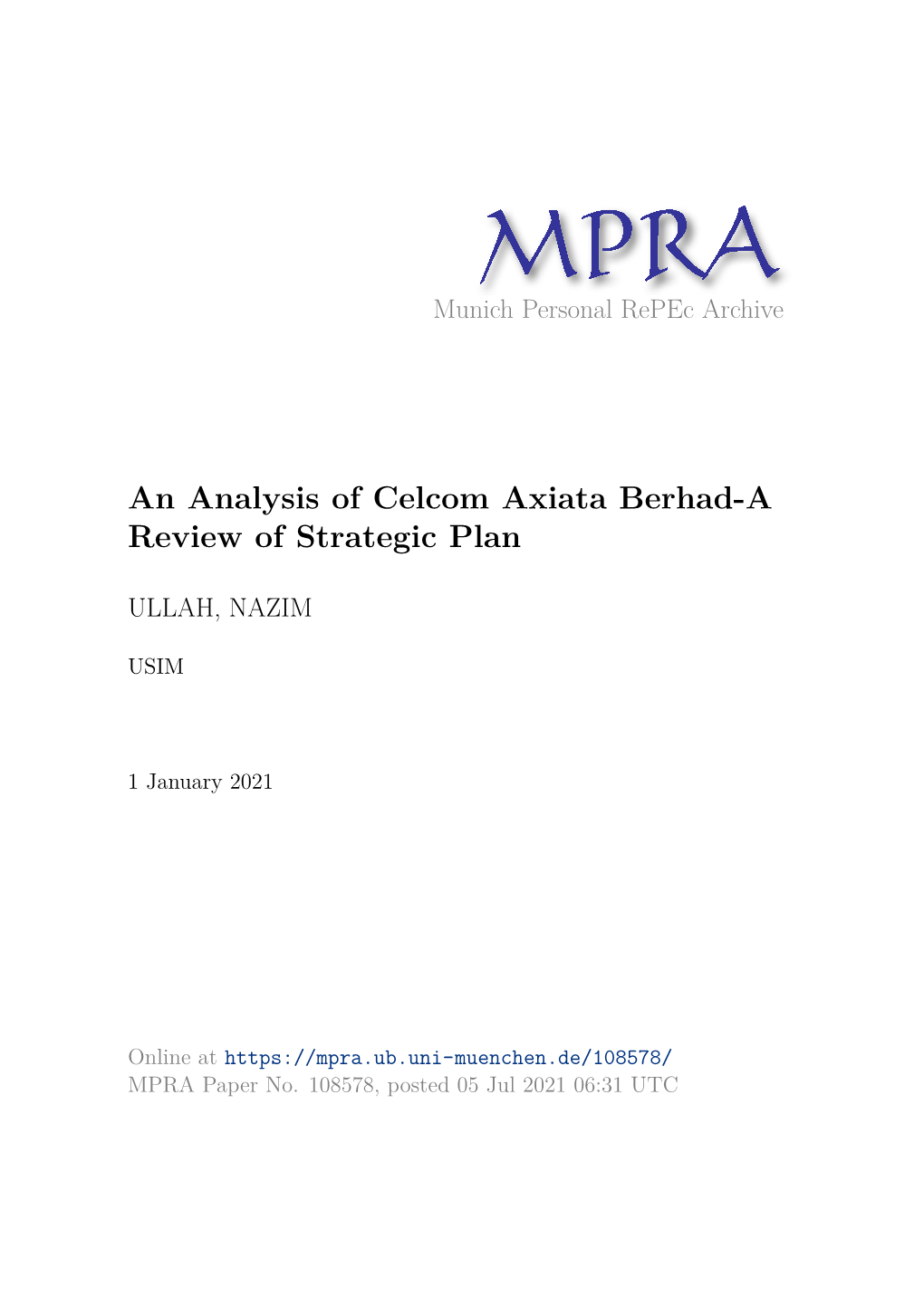 An Analysis of Celcom Axiata Berhad-A Review of Strategic Plan