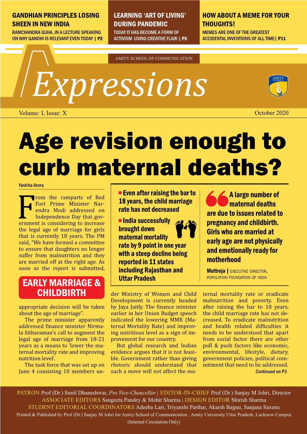 Age Revision Enough to Curb Maternal Deaths? Yashita Arora
